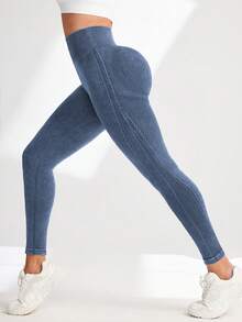 Easithlete 1件装女士水洗藏蓝色运动紧身裤，适合瑜伽、高尔夫、户外休闲运动，修身剪裁。 - 藏蓝色 - 查看 6