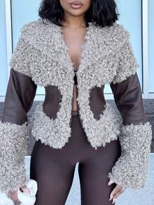 Alexandranx Áo khoác nữ dáng rộng cổ điển bohemian du mục thắt eo, cổ áo rộng, áo khoác tua rua, quần áo ngoài trời cho nữ, trang phục phương Tây cho nữ, áo khoác lông cho nữ vào mùa thu/đông - màu nâu - Xem 5