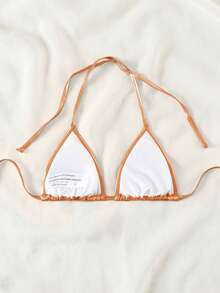 Swim SXY 女士纯色吊带系带性感比基尼上衣 - 香檳色 - 查看 2
