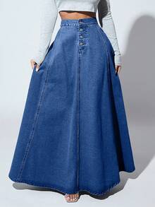 EURMUSE Women's High Waist Button Front Casual Extra Long Denim Midi Skirt - Light Wash - View 1