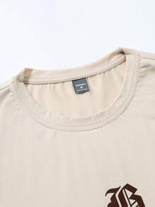 PAVTROS Conjunto de camiseta de manga corta casual con estampado de letras de cuello redondo y pantalones cortos con cordón en la cintura para hombre, conjunto marrón de pantalones cortos para hombre, conjunto de pantalones cortos y camiseta con estampado gráfico de letras para hombre, conjunto coordinado de pantalones cortos para hombre, conjunto de camiseta de manga corta casual y pantalones cortos para hombre - Multicolor - Ver 5