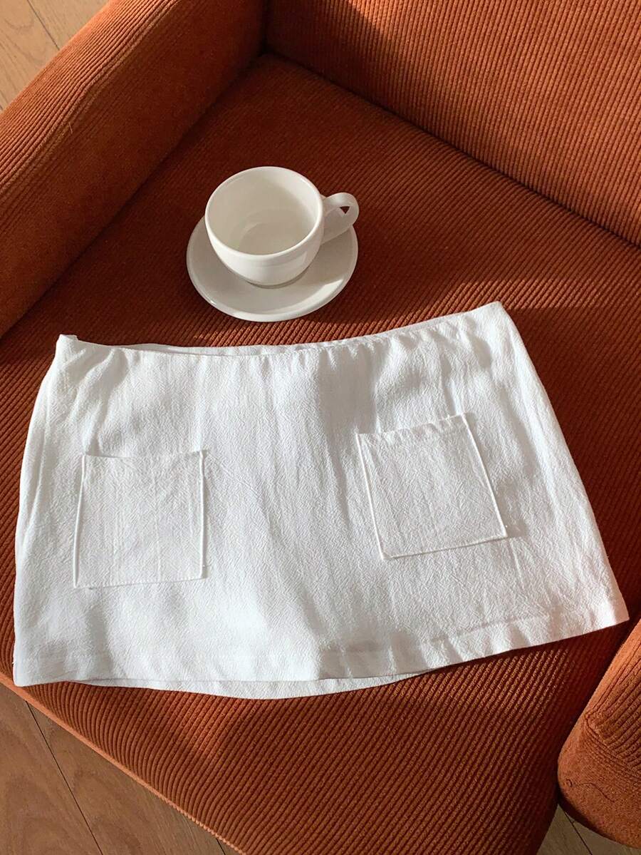 SHEIN EZwear Váy chữ A thông thường chắp vá màu trơn - trắng - Xem 1