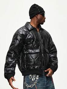 ROMWE MEN Street Life Men's Casual Black Cotton Long Sleeve Jacket - Black - View 8