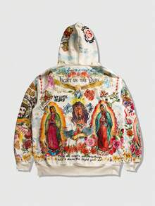 ROMWE MEN 男士拉链印花休闲街头风连帽卫衣 - 彩色 - 查看 2