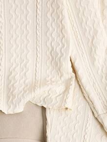 SHEIN Teen Girls Cute Apricot Ruffle Trim Long Sleeve Top And Elastic Waist Flare Pants Co-Ord Set, Autumn/Winter - Apricot - View 8