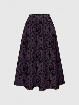 Goth Gotischer Palast Katzen Kreuz Rose Retro Eleganter Damen Rock