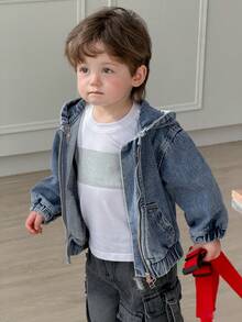 DAZY 幼儿男童休闲宽松连帽水洗牛仔外套 - 藍色 - 查看 6