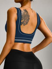 SHEIN Sports Women's Letter Print Seamless Sports Camisole, Navy Blue - Navy Blue - View 3
