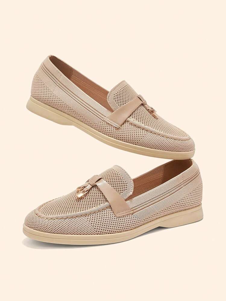 CUCCOO BASICS Women's Fashion Khaki Knit Fabric Comfortable Casual Loafers, Suitable For Commuting, Outdoor, Shopping, Work, Daily Wear For Christmas