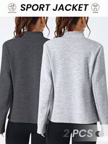 Easithlete Set de 2 chaquetas deportivas minimalistas de unicolor con cuello alto y cremallera frontal - Multicolor - Ver 2