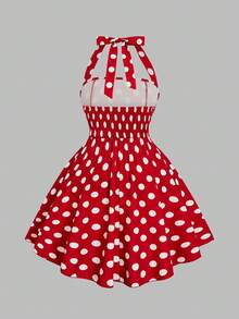 Sweetra Plus Size Women's Valentine's Day Lantern Sleeve Shirt & Polka Dot Print Dress 2-Piece Set - Multicolor - View 3