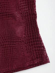 Sweetra New Stylish Burgundy Crocodile Embossed PU Coated Elastic Streetwear Party Clubwear Commuter Everyday Fitted Tank Top For Women, Spring/Summer - Burgundy - View 4