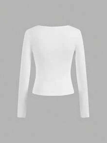SHEIN EZwear 3件套短袖露脐休闲修身T恤，女士款，适合春秋季穿着 - 白色 - 查看 8