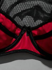 SHEIN Contrast Color PU Gather Cute Wireless Women Bra, Everyday Wear - Red - View 4
