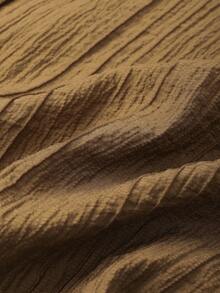 INAWLY 大码女式休闲V领纹理衬衫 - 卡其色 - 查看 7