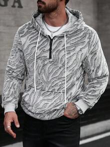 Manfinity CasualCool Men's Mature Casual Zebra Print Drawstring Hoodie Sweatshirt, Suitable For Daily Wear, New Year Holiday, Parties, Dinners, Gift For Friends, Husband, Boyfriend Men Sweater Hoodie Gray Graphic Hoodie Zebra Print Men Mens Hoodies Casual Mens Letter Graphic Print Zip Up Hoodie - Multicolor - View 6