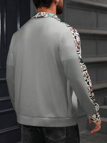 Manfinity Homme Men's Geometric Pattern Long Sleeve Single-Breasted Jacket,Grey Autumn Streetwear City Break Western Button Up Boho Shirt Men Designer Graphic Jacket - Light Grey - View 2