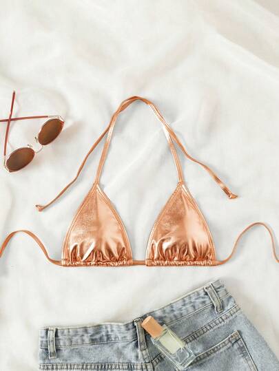 Swim SXY Top de bikini sexy de unicolor con atar en el cuello para mujer