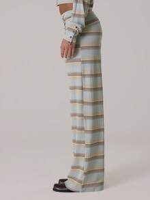 MUSERA 条纹高腰翻折纽扣阔腿套装裤，休闲可爱冬季舒适居家休闲风 Coco Cloud - 彩色 - 查看 3