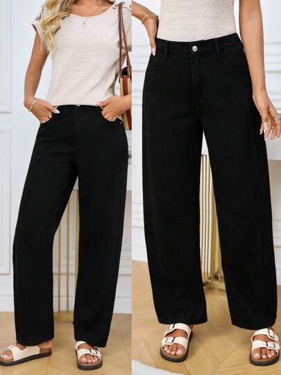 EMERY ROSE 女士中腰休闲宽松直筒九分牛仔裤，带口袋