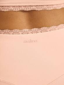 Aralina Freizeit-Spitzen-Trim Langarm Crop Top und Leggings Aktiv Gym Workout Zweiteiler Damen Set - Babypink - Übersicht 3