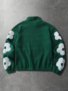 ROMWE MEN Unisex Floral Embroidered Thermal Lined Jacket, Autumn/Winter - Green - View 4