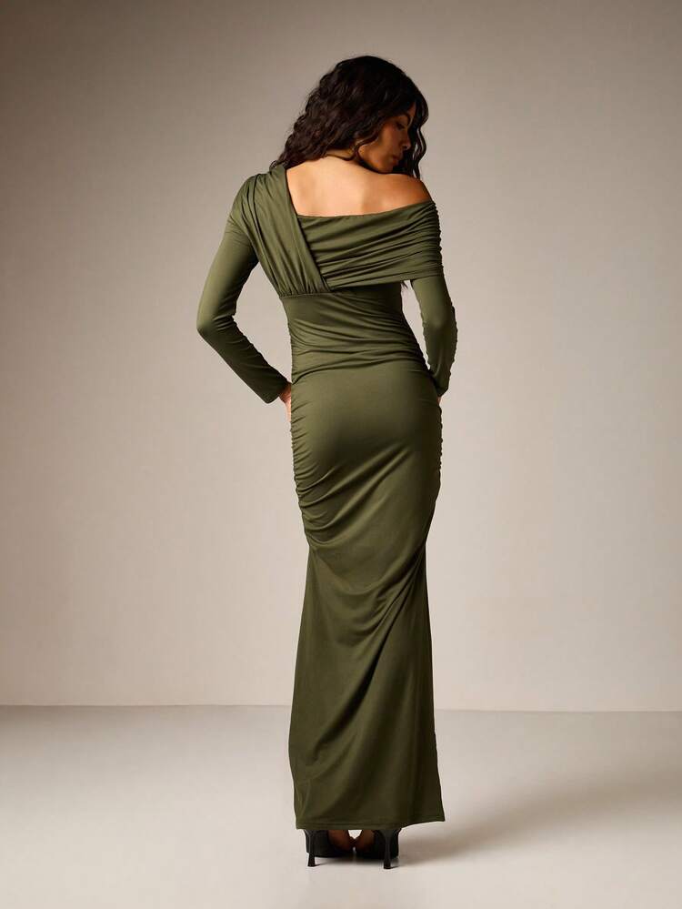 AiiRZ Off Shoulder Ruched Bodycon Maxi Dress