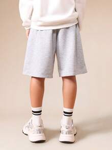 SUMWON Boys Casual Summer Drawstring Bermuda Sweat Shorts With Logo Patch Detail Vacation - Light Grey - View 2