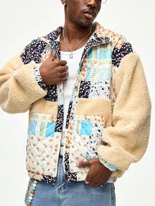 ROMWE MEN Street Life Áo khoác ấm áp in họa tiết hoa vá thời trang mùa đông cho nam - Nhiều màu - Xem 11