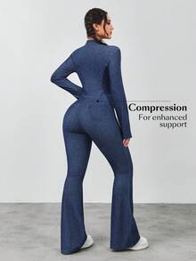 Flexra Women's Casual Commuter Slim Fit Denim Jumpsuit - Blue - View 2