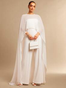 Silquee 女士雪纺无肩带连体裤，纯色，时尚，优雅，宽松 - 白色 - 查看 1