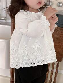 DAZY 女婴/幼儿可爱荷叶边长袖衬衫，春夏款 - 白色 - 查看 3