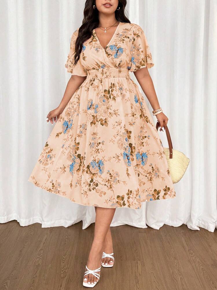 SHEIN Clasi Vintage Floral Print V-Neck Women Long Dress | SHEIN USA