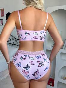 Eraneu 2 piezas Conjunto de lencería con aplicaciones de encaje - Rosa - Ver 2