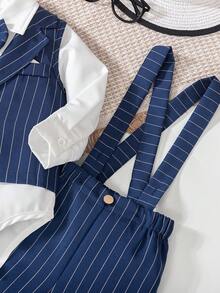 3pcs Baby Boys Gentleman Style Outfit With Bow Tie, Suspenders And Pants, Suitable For Birthday Party, Formal Occasion, Performance, Wedding, Christening, New Year, Children Clothing, Baby Boy Outfit, Boy Set, Baby Boy Set, Baby Boy Set - Multicolor - View 4