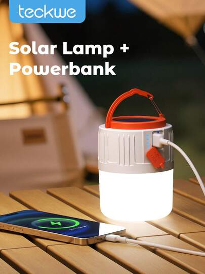 Teckwe Upgrade 2-IN-1 Solar Camping Lantern And Phone Charger,Solar Powered LED Portable Outdoor Lighting Lamp With Mobile Phone Charging Function,Inflatable LED Lamp For Camping,Hiking And Travel Emergency Light For Power Outages,Hurricane,Survival Kits