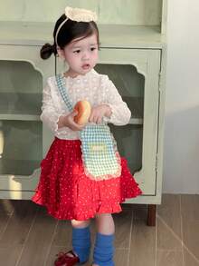 DAZY Toddler Girls' Lace Trim Casual Long Sleeve Top, Spring/Autumn - White - View 7