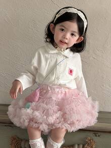 DAZY 女童蕾丝拼接卡通贴花长袖上衣