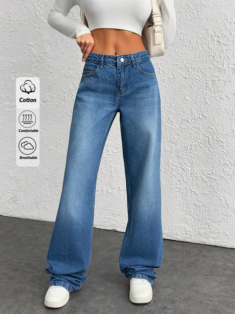 SHEIN Tall 女士宽松直筒口袋牛仔裤，休闲百搭