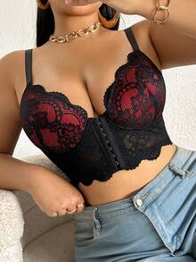 DesireSculpt 大码女士性感蕾丝拼接前扣内衣 - 彩色 - 查看 11