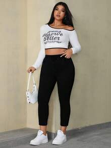 SHEIN ICON Plus Size Plain Simple Casual Jeans - Black - View 5