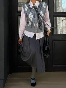 DAZY Women's Plaid Sleeveless Casual Sweater Vest, Autumn/Winter