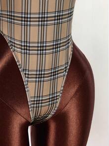 Amplova Women's Low-Cut Bodysuit With Plaid Pattern, Slogan, Distressed Finish, Sexy And Avant-Garde Backless Design - Multicolor - View 8