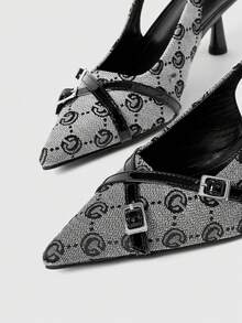 Sleekvia Women's Pointed Toe Buckle Design Fashionable High Heels, Versatile For Daily Wear - Black - View 8