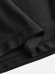 SHEIN 青少年男童百搭纯黑色修身运动服，撞色印花装饰，休闲运动风，舒适百搭，适合日常穿着、上学、户外活动、健身锻炼。 - 黑色 - 查看 7