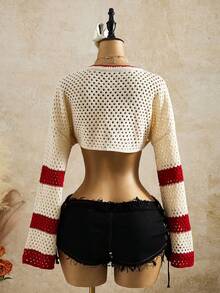 Bellisia Suéter retro de mujer con bloques de color y rayas con estrellas - Multicolor - Ver 2