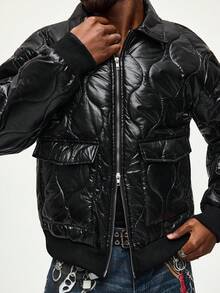 ROMWE MEN Street Life Men's Casual Black Cotton Long Sleeve Jacket - Black - View 2