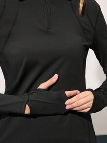 CourtClass Áo thun polo thể thao dài tay kẻ sọc có khóa kéo dành cho nữ, màu đen - màu đen - Xem 4