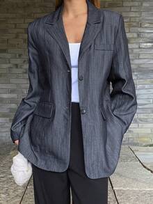DAZY Áo khoác Blazer trang trọng thanh lịch, tay dài rộng rãi, màu sắc rực rỡ dành cho nữ, Xuân/Thu - Màu xanh lam - Xem 1