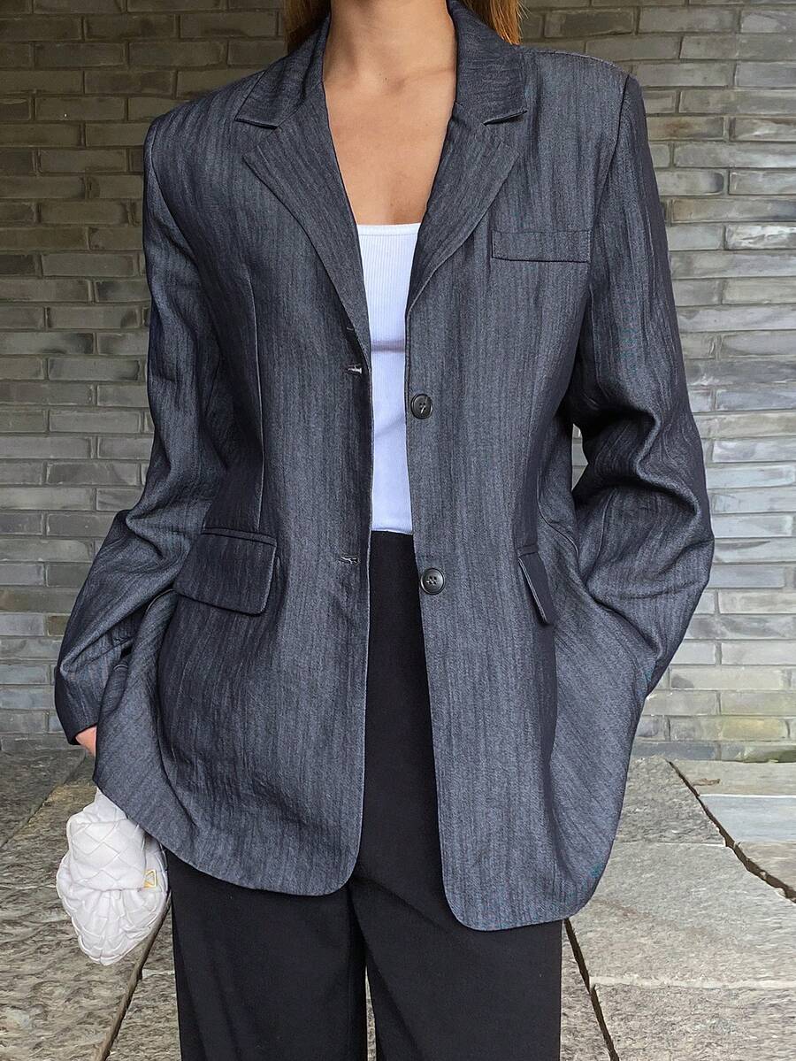 DAZY Áo khoác Blazer trang trọng thanh lịch, tay dài rộng rãi, màu sắc rực rỡ dành cho nữ, Xuân/Thu - Màu xanh lam - Xem 1